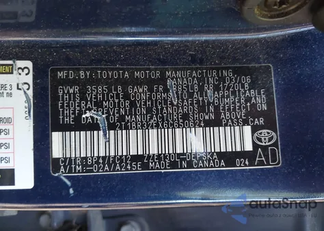 2006 Toyota Corolla S z USA, uszkodzony, nr VIN 2T1BR32EX6C650624